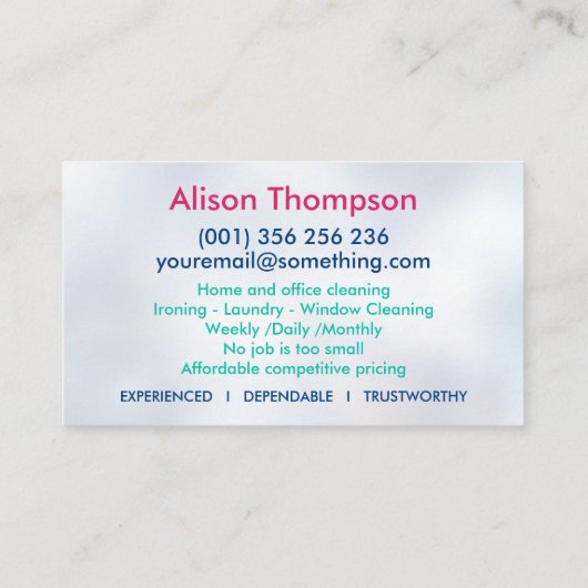 Professionele schoonmaakdiensten voor huizen visitekaartje (Achterkant)