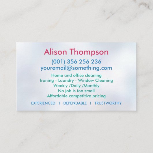 Professionele schoonmaakdiensten voor huizen visitekaartje (Achterkant)