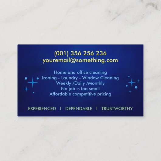 Professionele schoonmaakdiensten voor huizen visitekaartje (Achterkant)