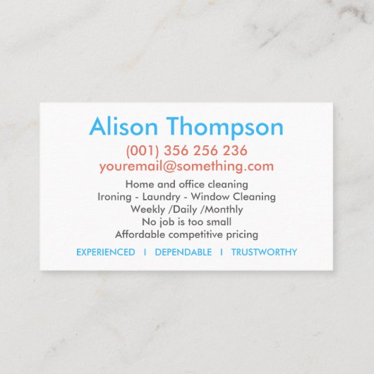Professionele schoonmaakdiensten voor huizen visitekaartje (Achterkant)