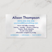 Professionele schoonmaakdiensten voor huizen visitekaartje (Achterkant)