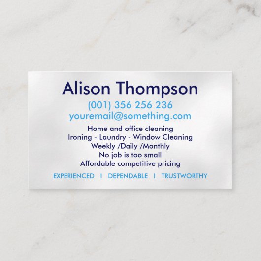 Professionele schoonmaakdiensten voor huizen visitekaartje (Achterkant)