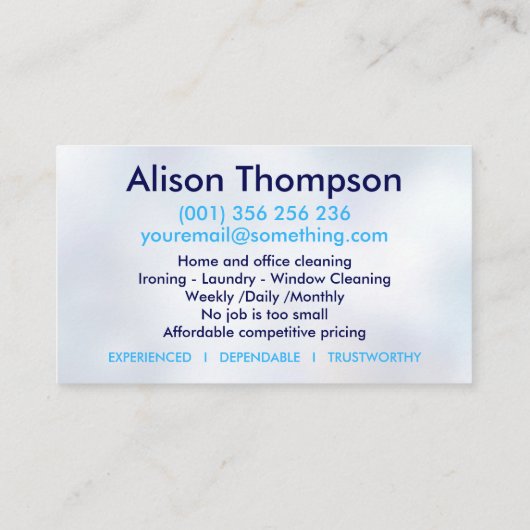 Professionele schoonmaakdiensten voor huizen visitekaartje (Achterkant)