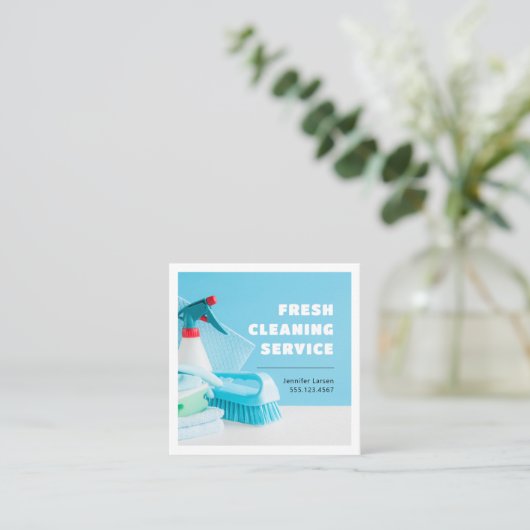Professionele schoonmaakservice benodigdheden vierkante visitekaartje (Staand voorkant)