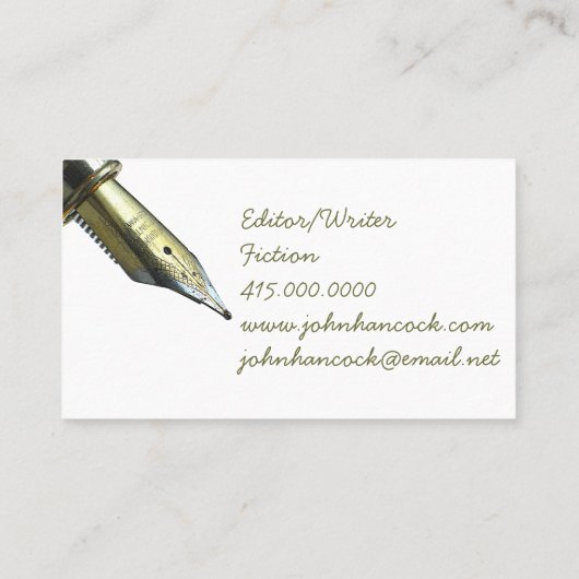 Professionele Schrijver Editor Auteur  Pen Nib Visitekaartje (Achterkant)