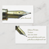 Professionele Schrijver Editor Auteur  Pen Nib Visitekaartje (Voorkant / Achterkant)