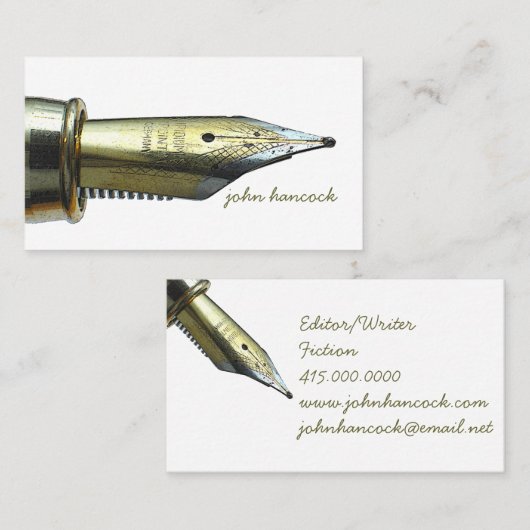 Professionele Schrijver Editor Auteur  Pen Nib Visitekaartje (Voorkant / Achterkant)