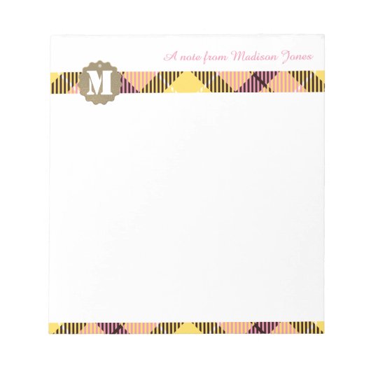 Professionele scriptnaam Modern Monogram Tartan Notitieblok (Voorkant)