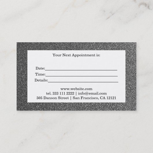 Professionele Silver Glitter Beauty-benoeming Afsprakenkaartje (Achterkant)