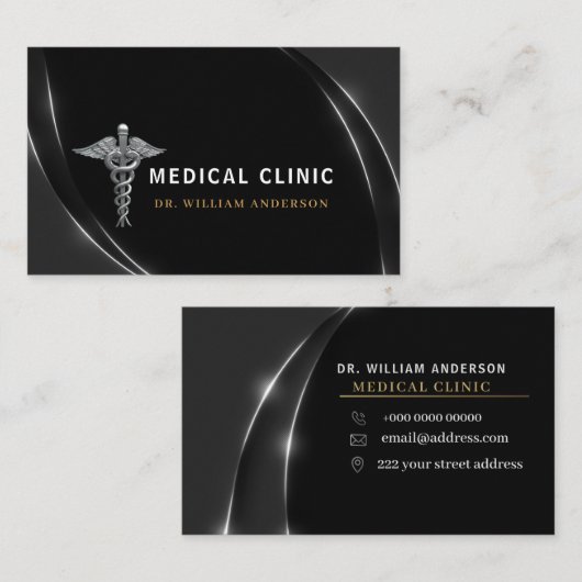 Professionele Silver Medical Doctor Clinic Logo Visitekaartje (Voorkant / Achterkant)