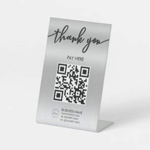 Professionele Silver Scan me QR Code Pedestal Sign Reclamebord Met Voetstuk