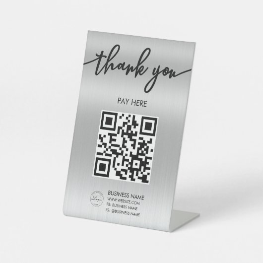 Professionele Silver Scan me QR Code Pedestal Sign Reclamebord Met Voetstuk (Voorkant)