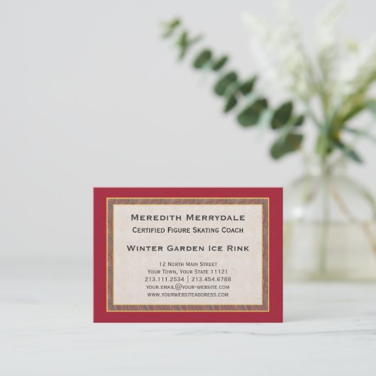 Professionele Skating Coach Elegant Vintage Visitekaartje (Staand voorkant)