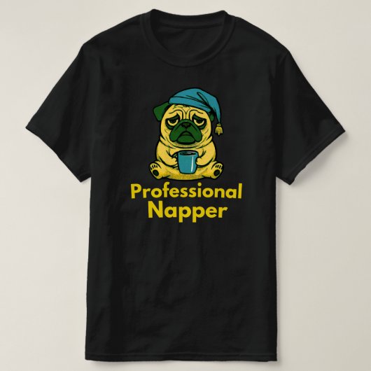 Professionele Sluimerende Hond Pugs Cartoon Ontwer T-shirt (Design voorkant)