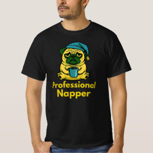 Professionele Sluimerende Hond Pugs Cartoon Ontwer T-shirt