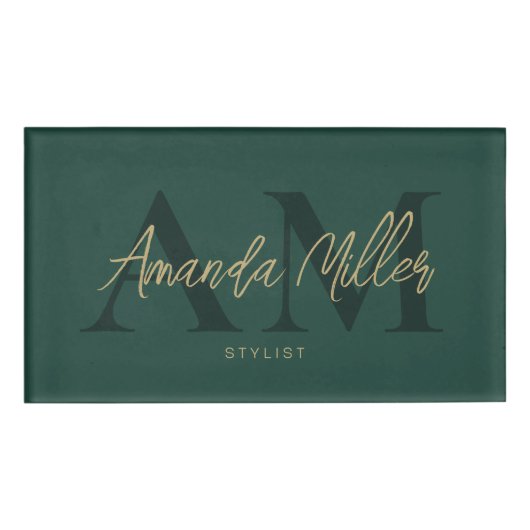 Professionele Smaragd Groene Moderne Douane Magnet Naambadge (Voorkant)