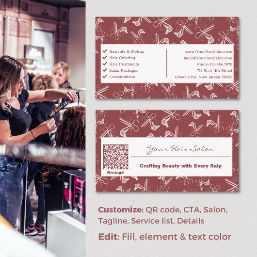 Professionele Smoky Topaz & Roze Haarsalon Visitekaartje