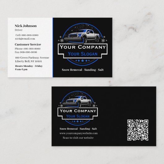 Professionele sneeuwverwijdering, sneeuwploegbedri visitekaartje (Voorkant / Achterkant)