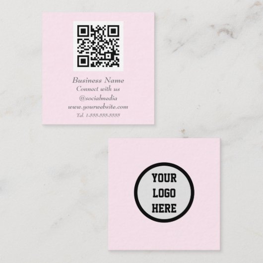 Professionele sociale media QR-code schaalbaar roz Vierkante Visitekaartje (Voorkant / Achterkant)