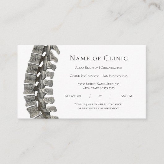 Professionele Spine Chiropractor Afspraak Afsprakenkaartje (Voorkant)