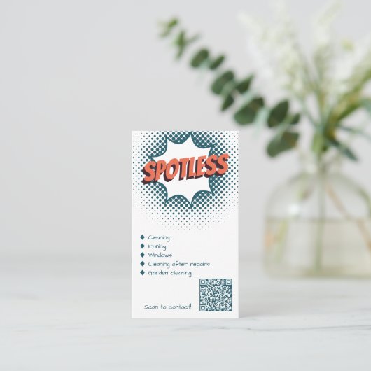 Professionele Spotless Blauw & Wit Cleaner Visitekaartje (Staand voorkant)