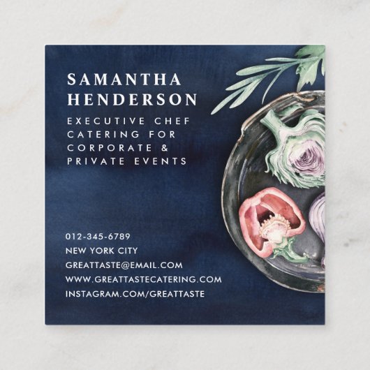 Professionele stijlvolle blauwe Waterverf catering Vierkante Visitekaartje (Achterkant)