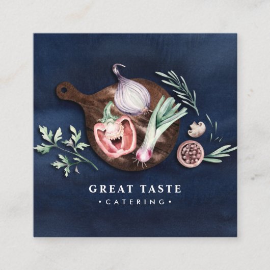 Professionele stijlvolle blauwe Waterverf catering Vierkante Visitekaartje (Voorkant)