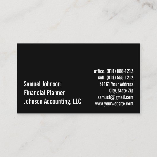 Professionele Stijlvolle Financiële Planner Accoun Visitekaartje (Achterkant)