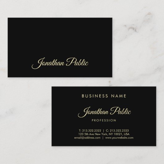 Professionele stijlvolle Gold Hand Script Text Fon Visitekaartje (Voorkant / Achterkant)