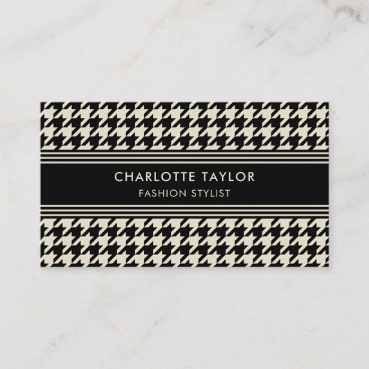 Professionele Stijlvolle Houndstooth Zwart Off-Whi Visitekaartje (Voorkant)
