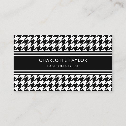 Professionele Stijlvolle Houndstooth Zwart Wit Visitekaartje (Voorkant)