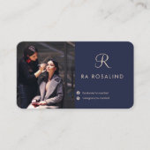 Professionele, stijlvolle marineblauwMonogramed Fo Visitekaartje (Voorkant)