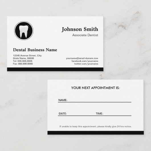 Professionele tandarts - afspraak voor tandheelkun afsprakenkaartje (Voorkant / Achterkant)