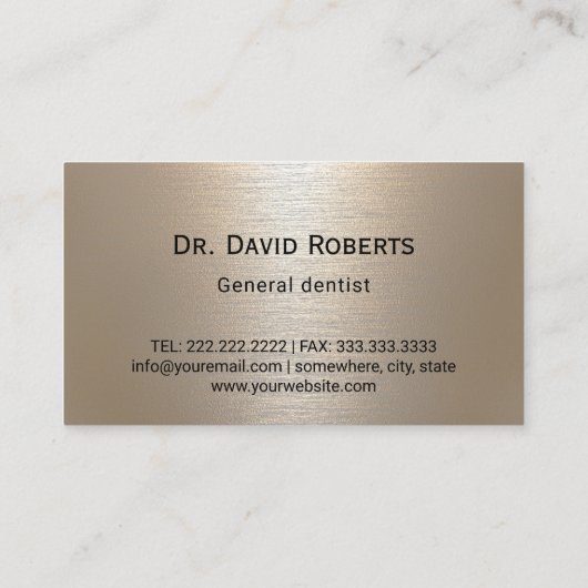 Professionele tandarts geborsteld gouden metalen t visitekaartje (Achterkant)