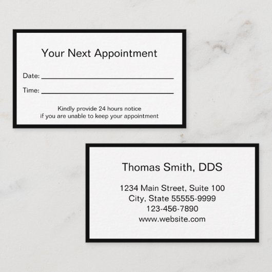 Professionele tandarts Kantoor Afsprakenkaartje (Voorkant / Achterkant)