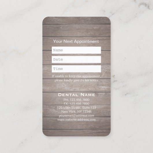 Professionele tandheelkundige Aanwijzing van hout Afsprakenkaartje (Achterkant)