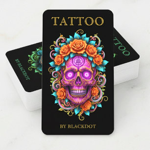Professionele Tatoeagezaak Florale Schedel Tatoeëe Visitekaartje