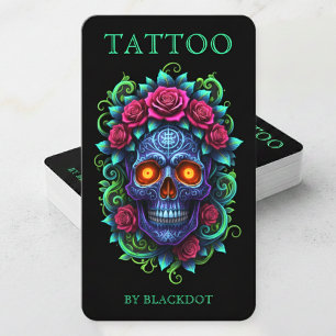 Professionele Tattoo Studio Bloemrijke Schedel Tat Visitekaartje