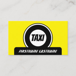 Professionele taxichauffeur in gele taxi visitekaartje