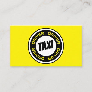 Professionele taxichauffeur in gele taxi visitekaartje