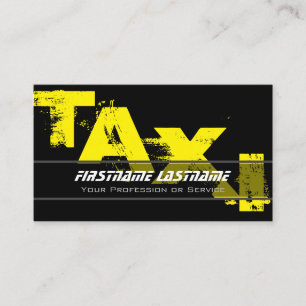 Professionele taxichauffeur in gele taxi visitekaartje