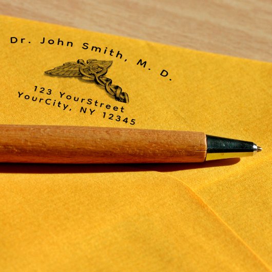 Professionele tekst met het symbool Caduceus met k Zelfinktende Stempel