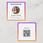 Professionele Tennis Coach Foto & QR Code Colorful Vierkante Visitekaartje (Voorkant / Achterkant)