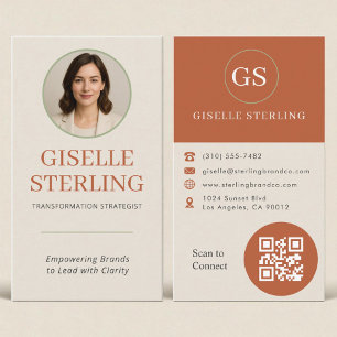 Professionele Terracotta Sage Groene Foto QR-code Visitekaartje