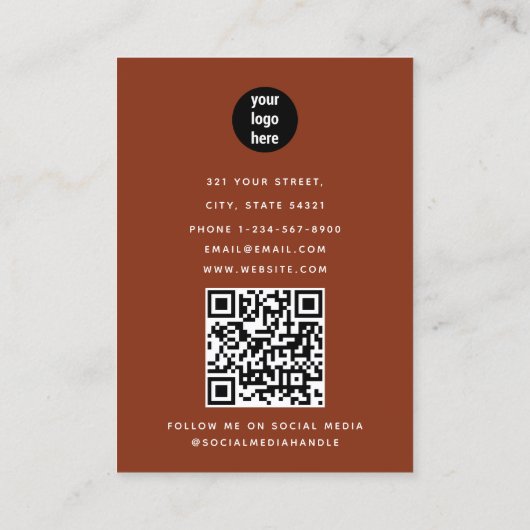 Professionele Terracotta Zakelijke Foto QR Code Visitekaartje (Achterkant)