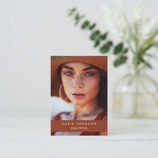 Professionele Terracotta Zakelijke Foto QR Code Visitekaartje (Staand voorkant)