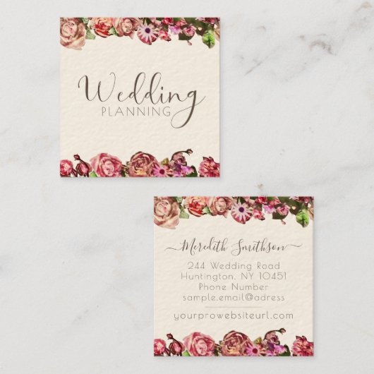 Professionele trouwplanner Elegant Blush & Pink Vierkante Visitekaartje (Voorkant / Achterkant)