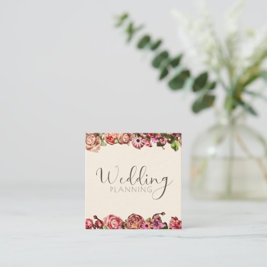 Professionele trouwplanner Elegant Blush & Pink Vierkante Visitekaartje (Staand voorkant)