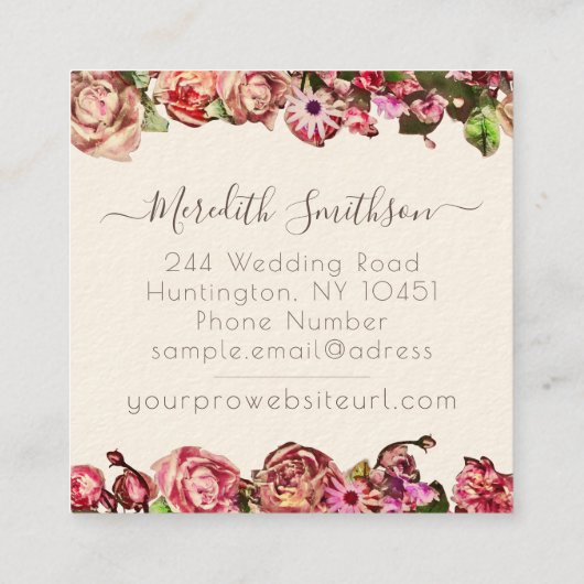 Professionele trouwplanner Elegant Blush & Pink Vierkante Visitekaartje (Achterkant)