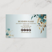 Professionele turquoise witte bloem gouden bladere visitekaartje (Achterkant)